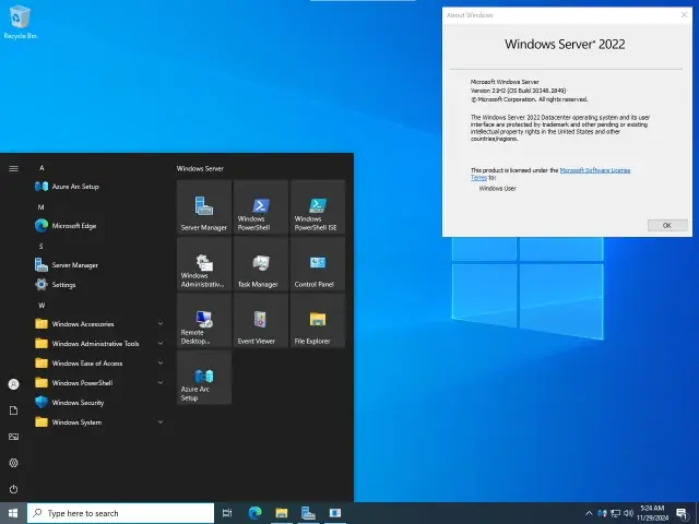 Windows Server 2022 — نمای رابط